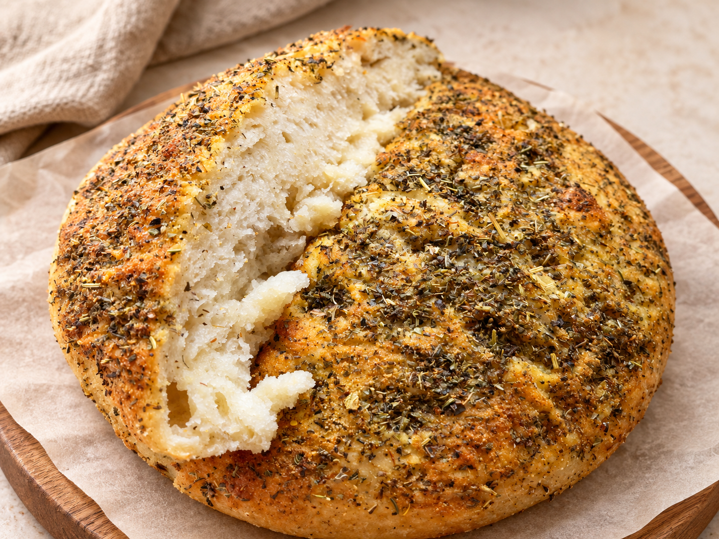 Garlic Italian Herb focaccia with a golden crust